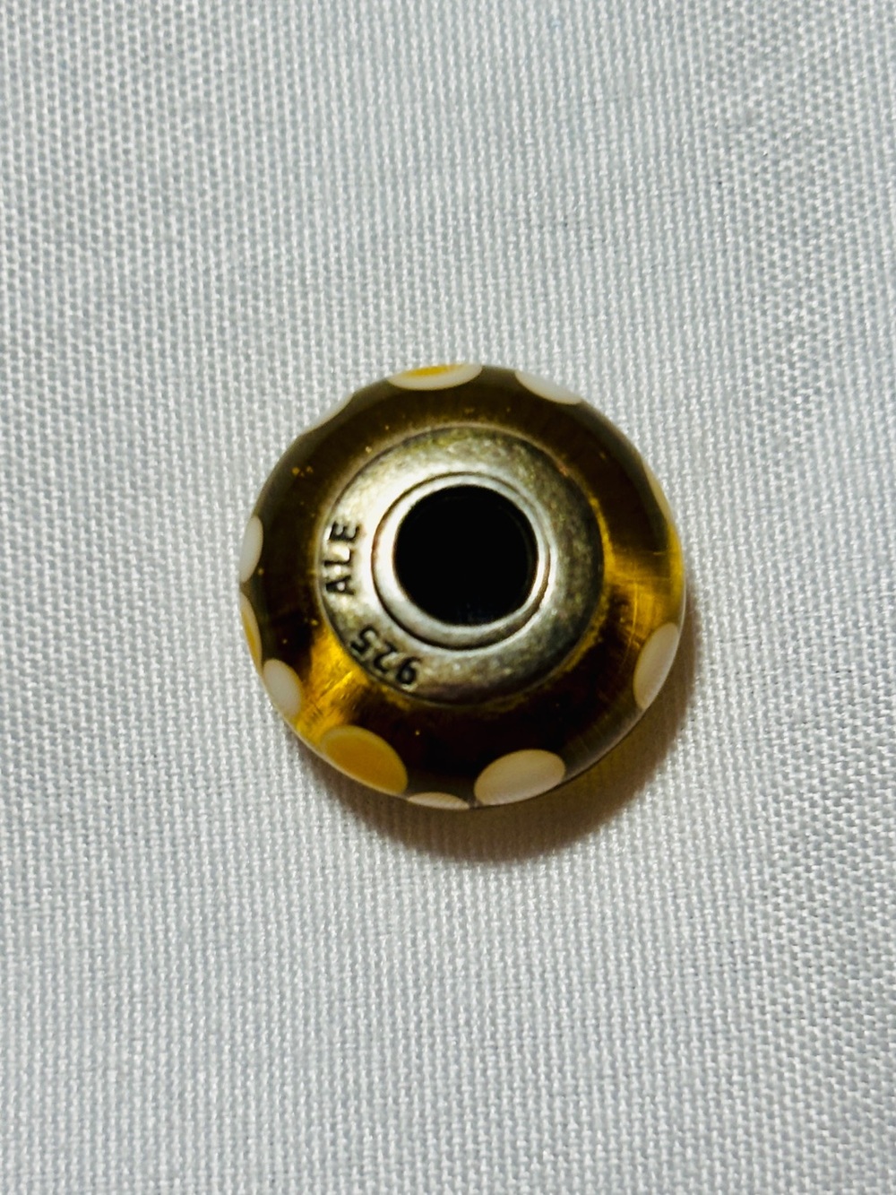 RETIRED Pandora Amber Yellow Murano-Style Glass Charm with White Dots